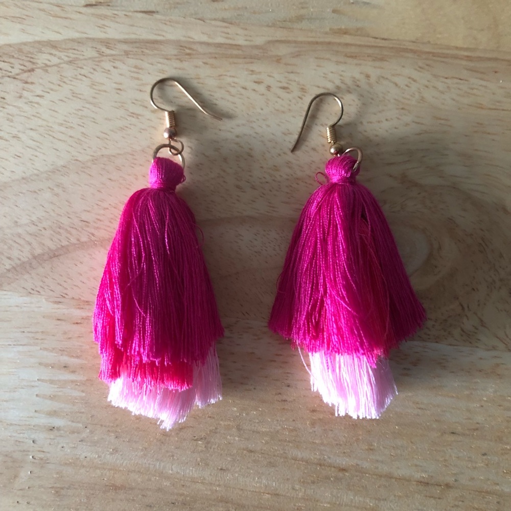 new pink tassle earrings